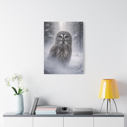 Great Grey Owl Winter Mist Portrait Wall Art & Canvas Print