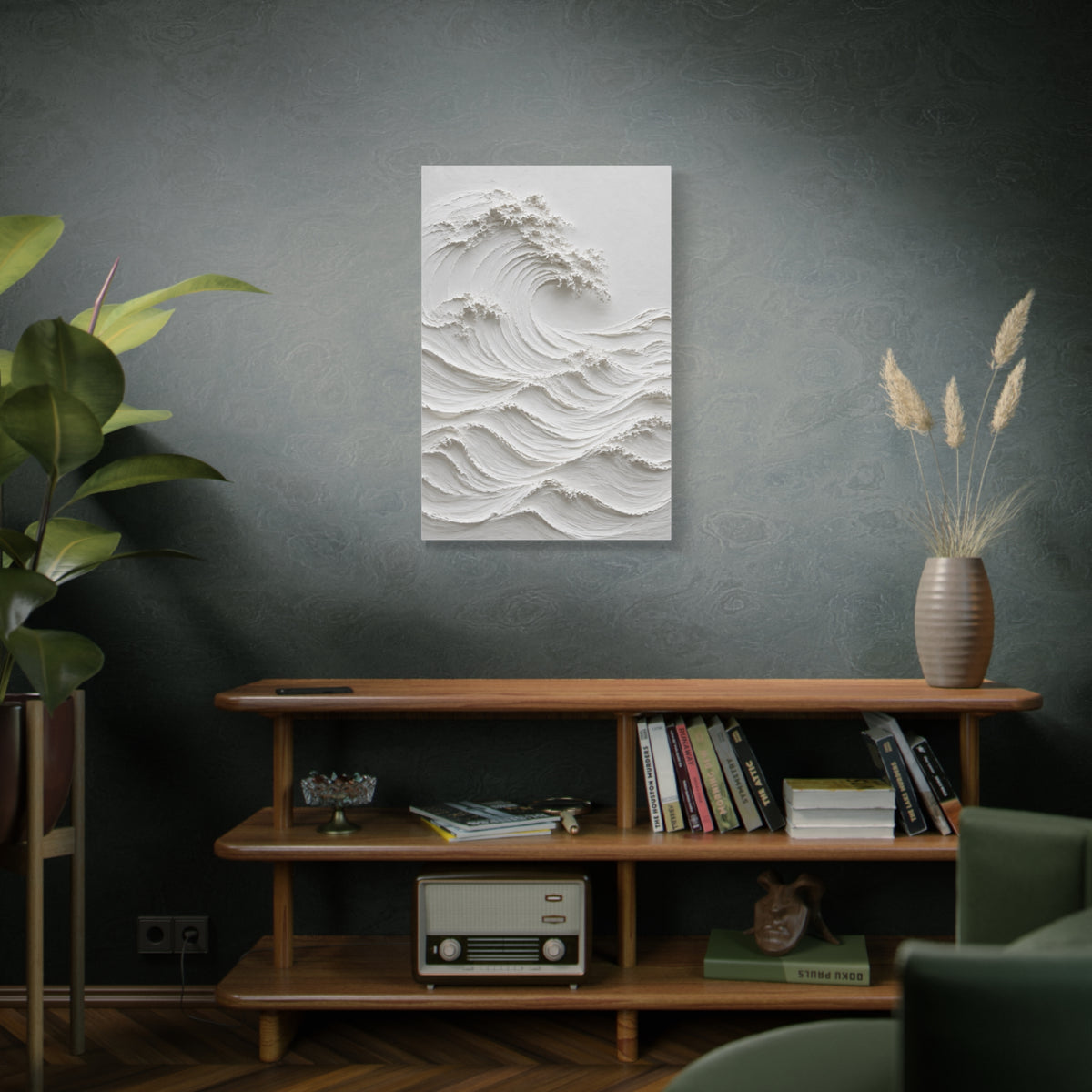 Minimal White Sculptural Wave Texture Wall Art & Canvas Print