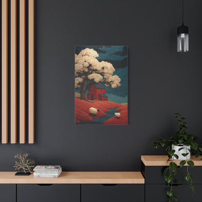 Primitive Farmhouse Sheep Folk Scene Wall Art & Canvas Print