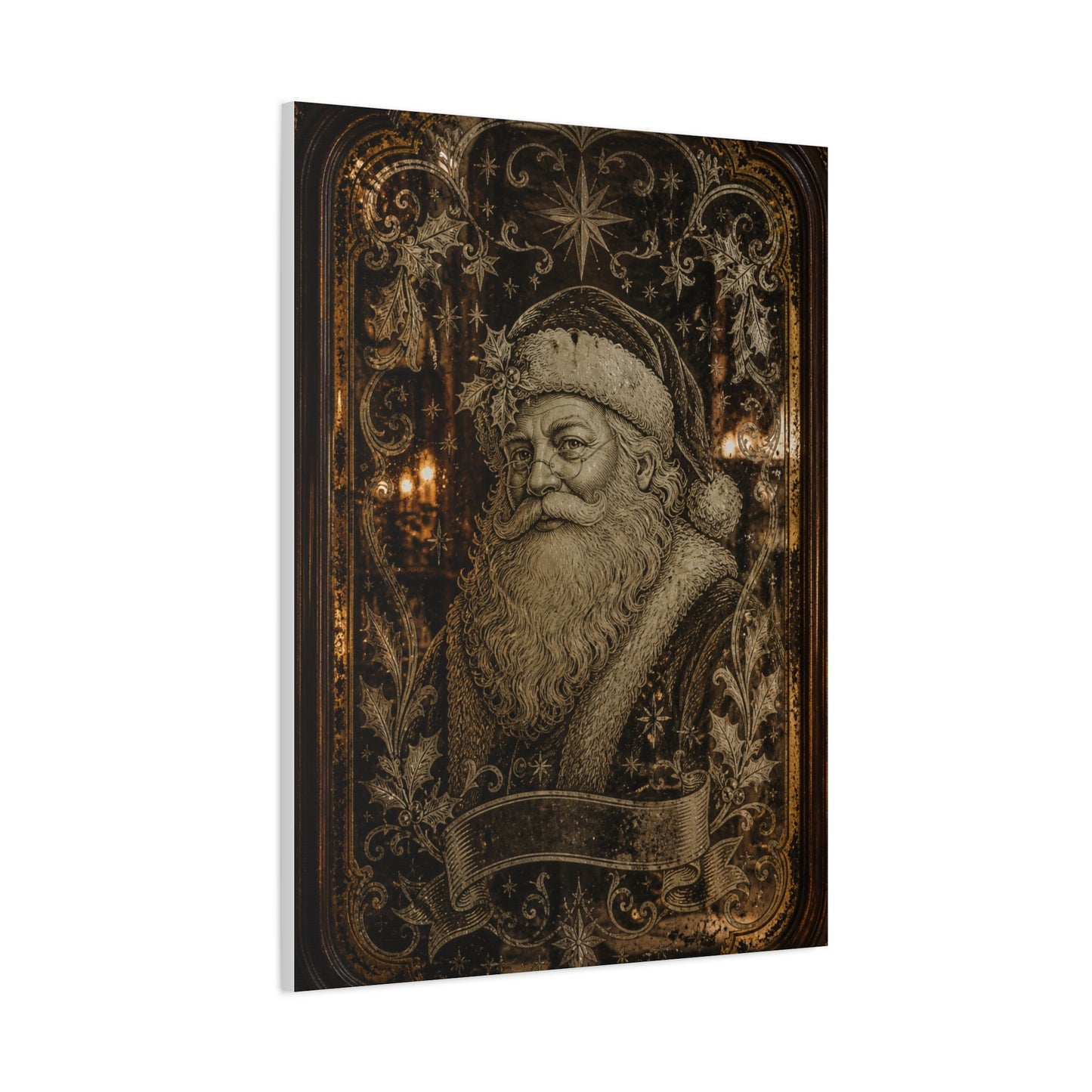 Victorian Etched Mirror Santa Wall Art & Canvas Print