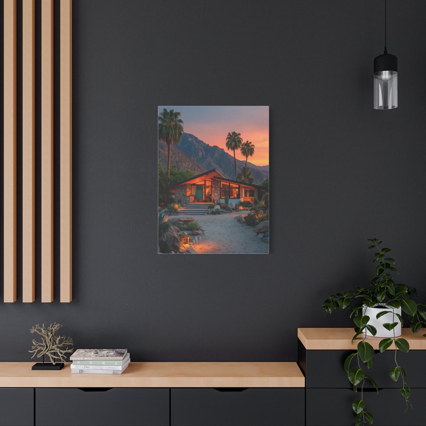 Desert Modern House at Sunset Wall Art & Canvas Print