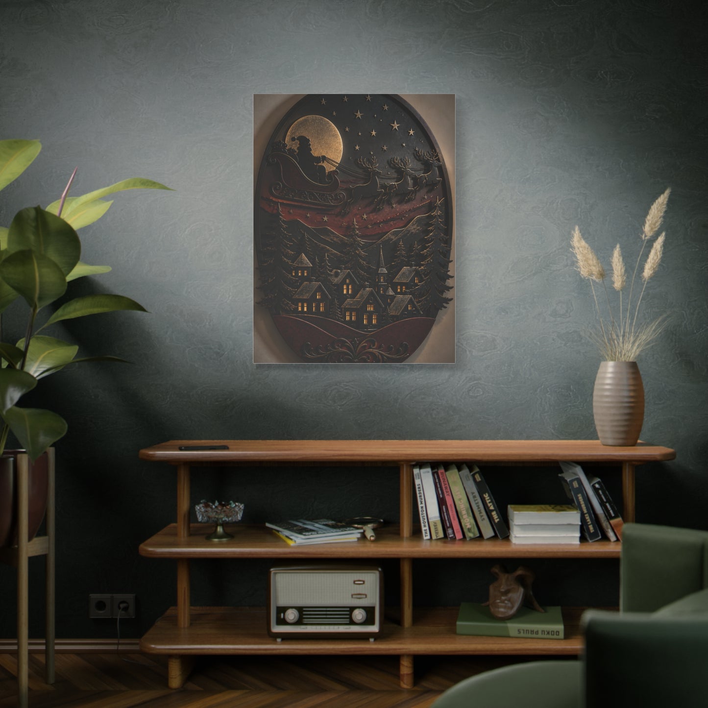 Layered Metal Santa Sleigh Village Wall Art & Canvas Print