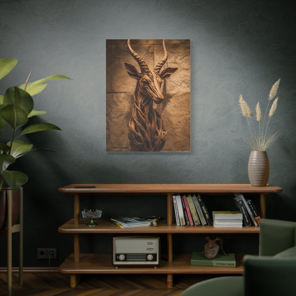 Teak Root Antelope Sculptural Mount Wall Art & Canvas Print