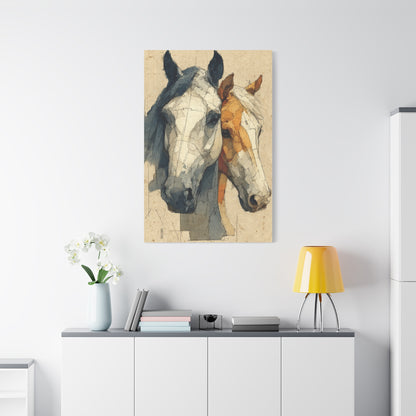Dual Horse Portrait Sketch Wall Art & Canvas Print