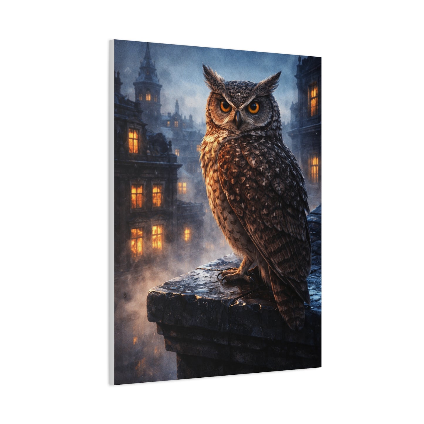 Urban Nocturne Owl Rooftop Wall Art & Canvas Print
