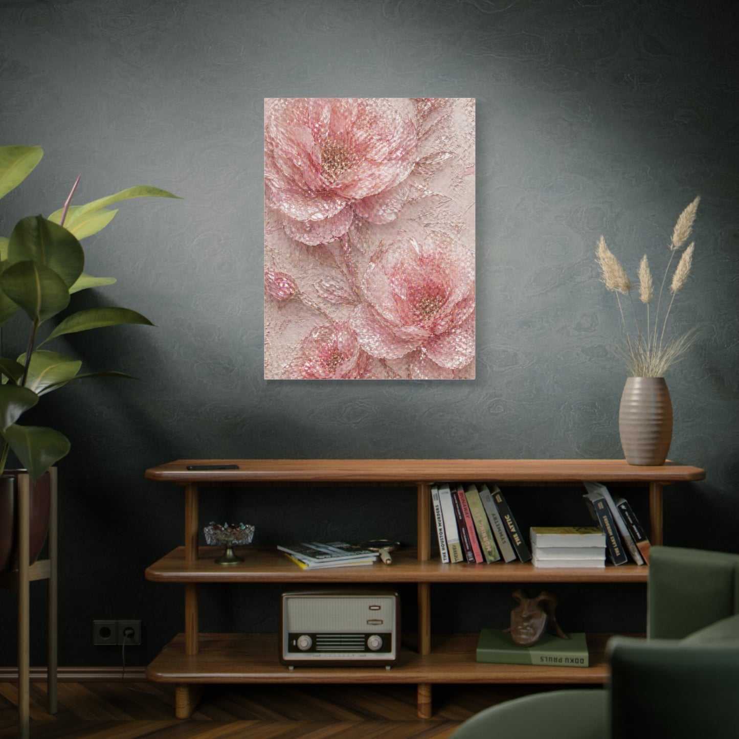 Crushed Glass Pink Floral Relief Wall Art & Canvas Print