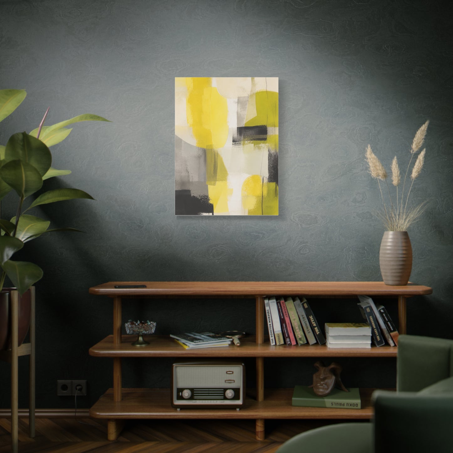 Citron and Charcoal Designer Abstract Wall Art & Canvas Print