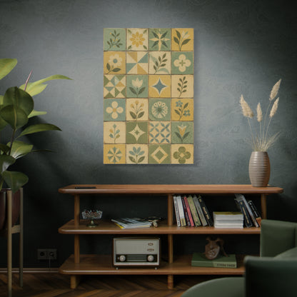 Mid-Century Floral Tile Pattern Wall Art & Canvas Print