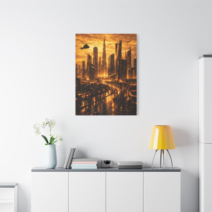 Golden Futuristic Cityscape Wall Art & Canvas Print