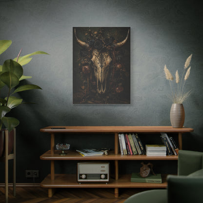 Dark Floral Longhorn Skull Statement Wall Art & Canvas Print
