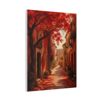 Autumn Red Blossom Street Scene Wall Art & Canvas Print