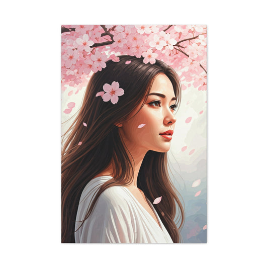 Woman Beneath Falling Cherry Blossoms Wall Art & Canvas Prints