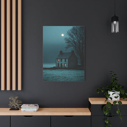 Gothic Farmhouse Moonlight Scene Wall Art & Canvas Print