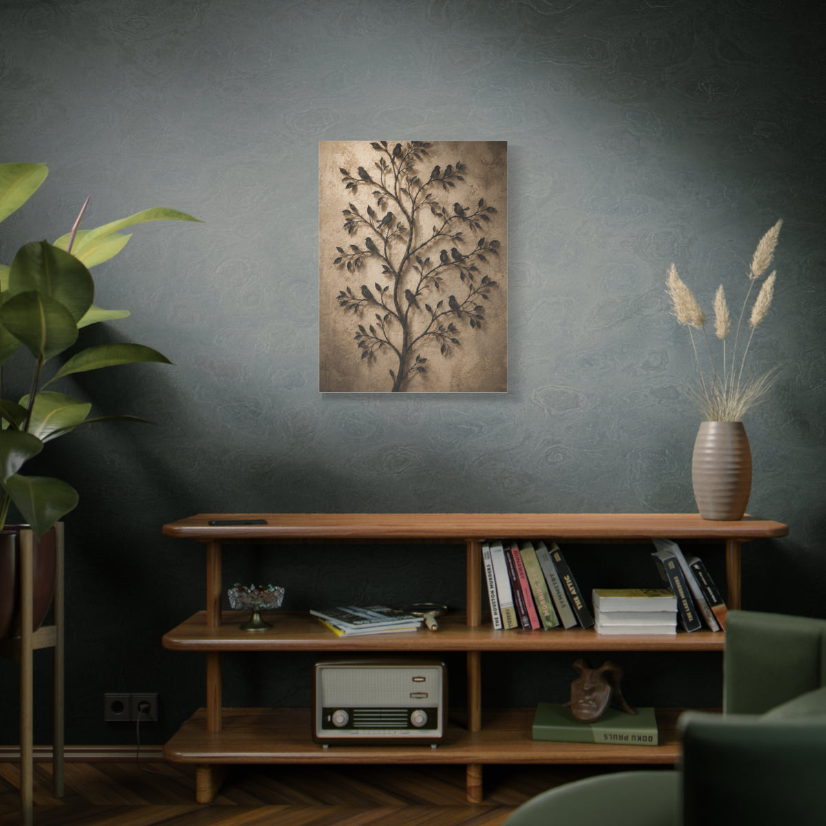 Minimal Metal Branch Birds Silhouette Trees Wall Art & Canvas Print