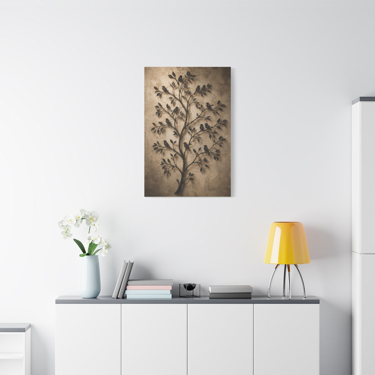 Minimal Metal Branch Birds Silhouette Trees Wall Art & Canvas Print