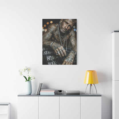 Tattooed Man Street Noir Portrait Wall Art & Canvas Print