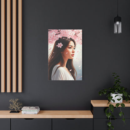 Woman Beneath Falling Cherry Blossoms Wall Art & Canvas Prints