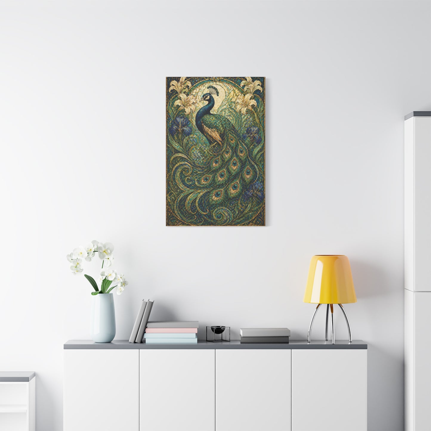 Art Nouveau Ornamental Peacock Garden Wall Art & Canvas Print