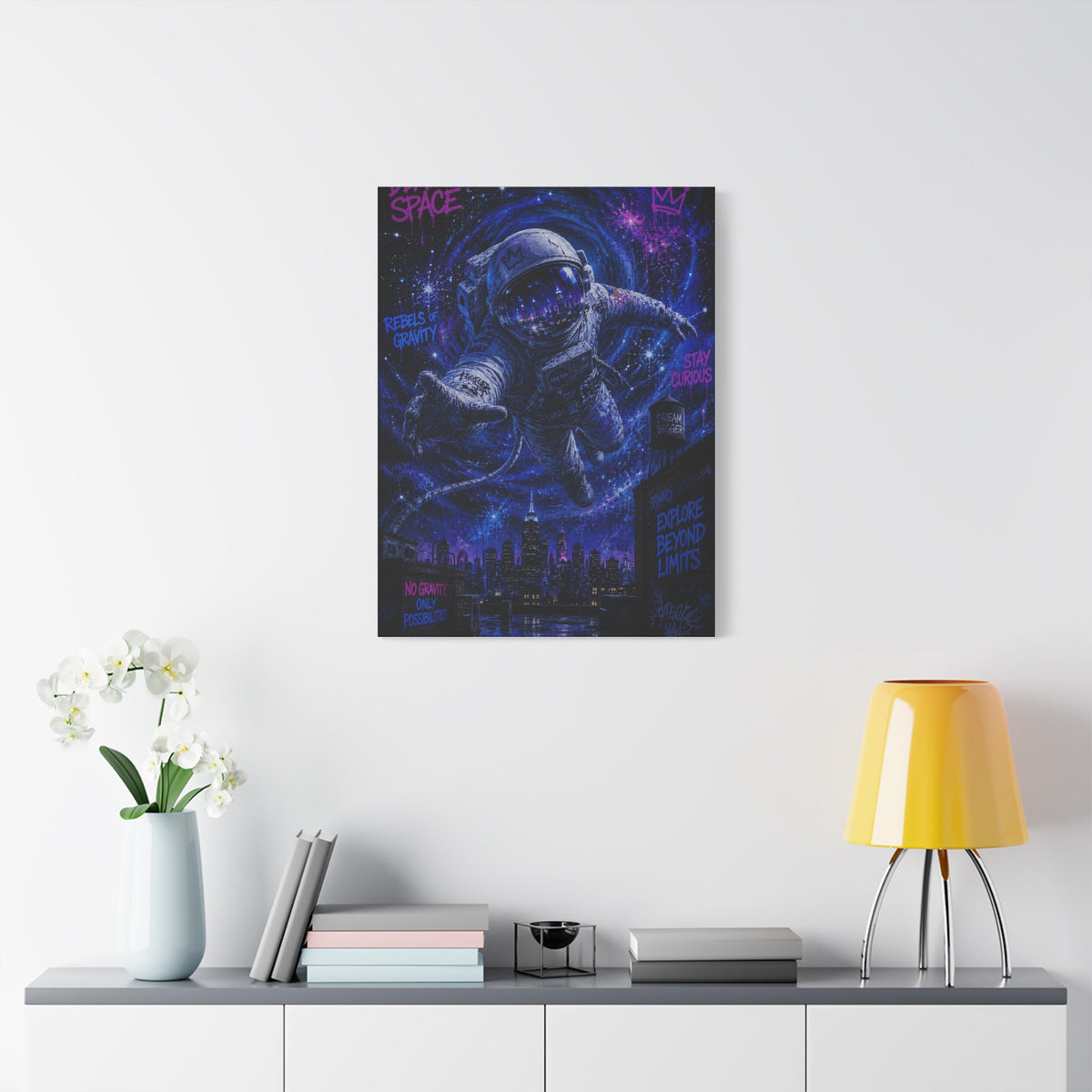 Cosmic Graffiti Astronaut Street Wall Art & Canvas Print