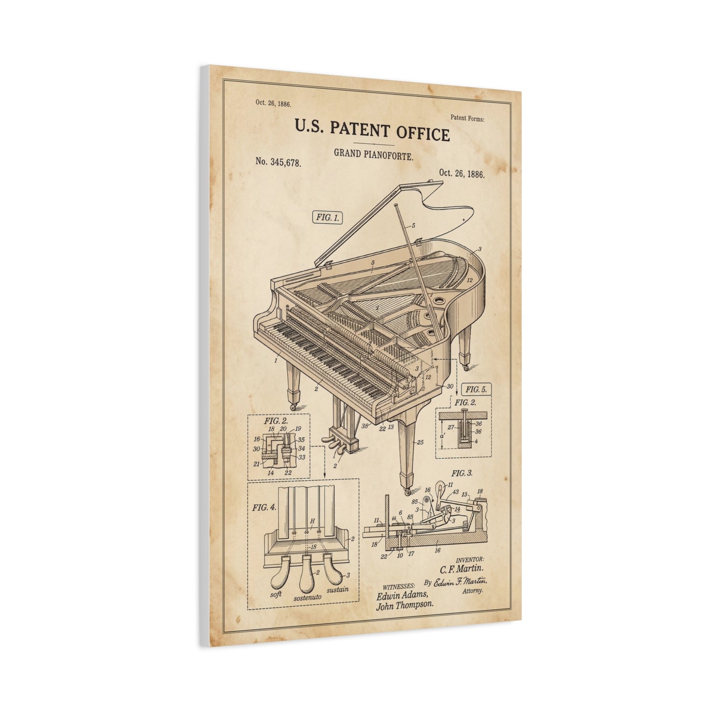 Vintage Grand Piano Patent Illustration Wall Art & Canvas Print
