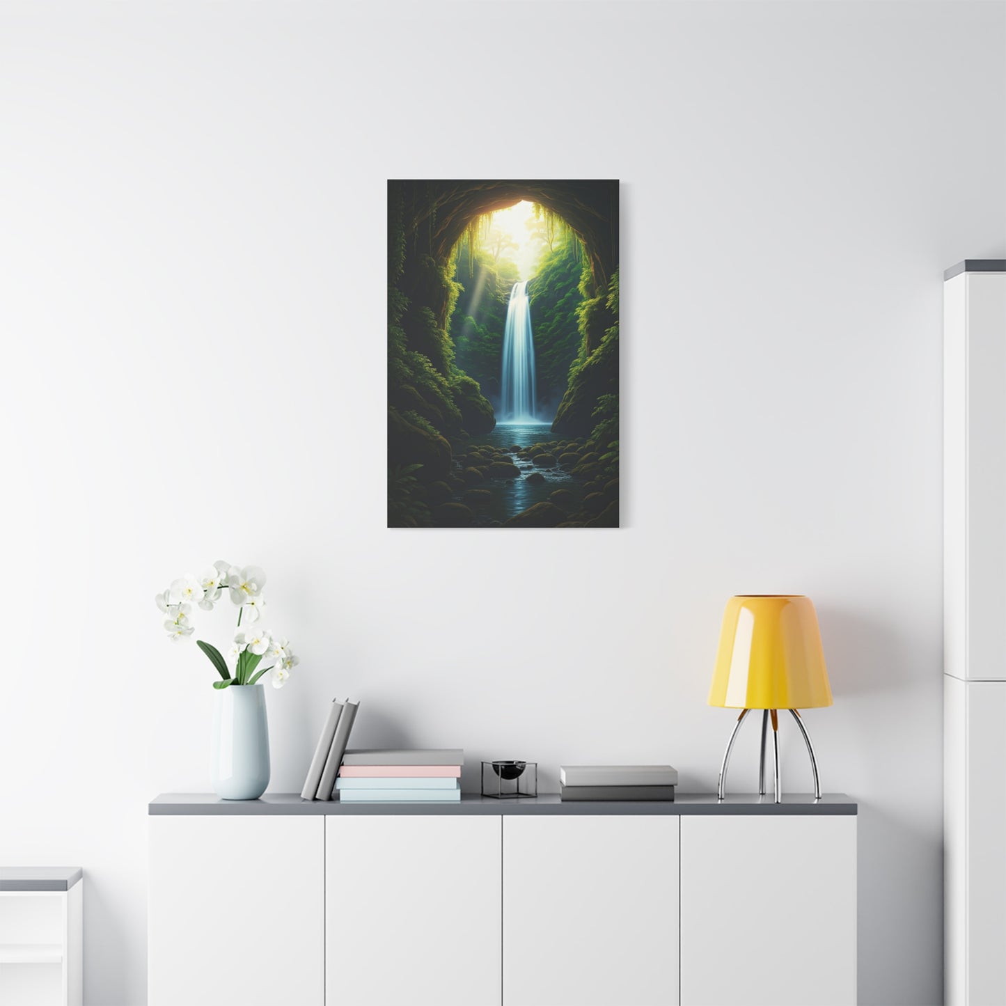 Sunlit Waterfall Sanctuary Wall Art & Canvas Prints