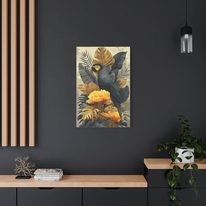 Black and Gold Tropical Parrot Wall Art & Canvas Print
