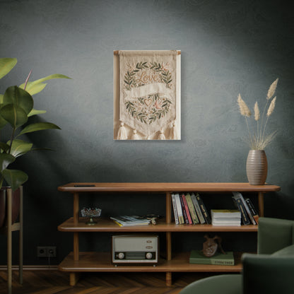 Bohemian Love Embroidered Textile Banner Wall Art & Canvas Print
