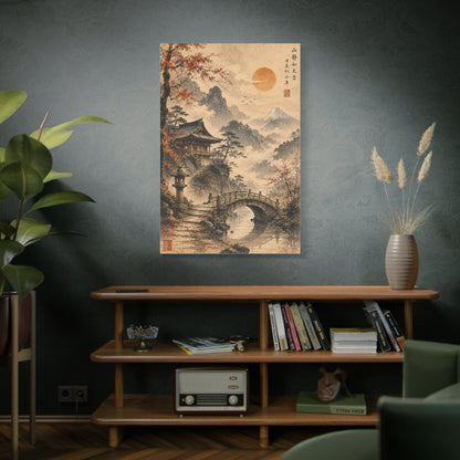 Kyoto Temple Bridge Mist Landscape Wall Art & Canvas Print