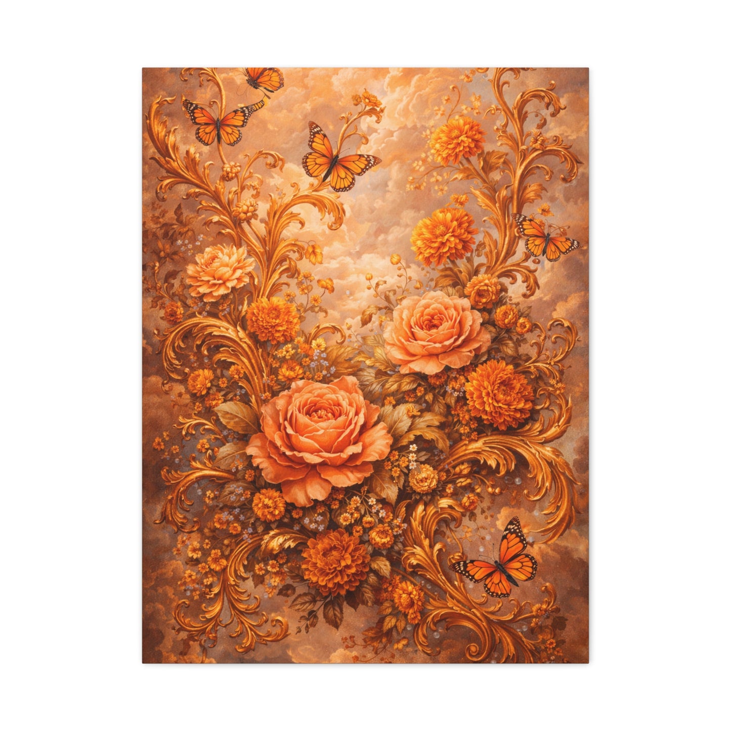 Baroque Orange Botanical Arrangement Wall Art & Canvas Print