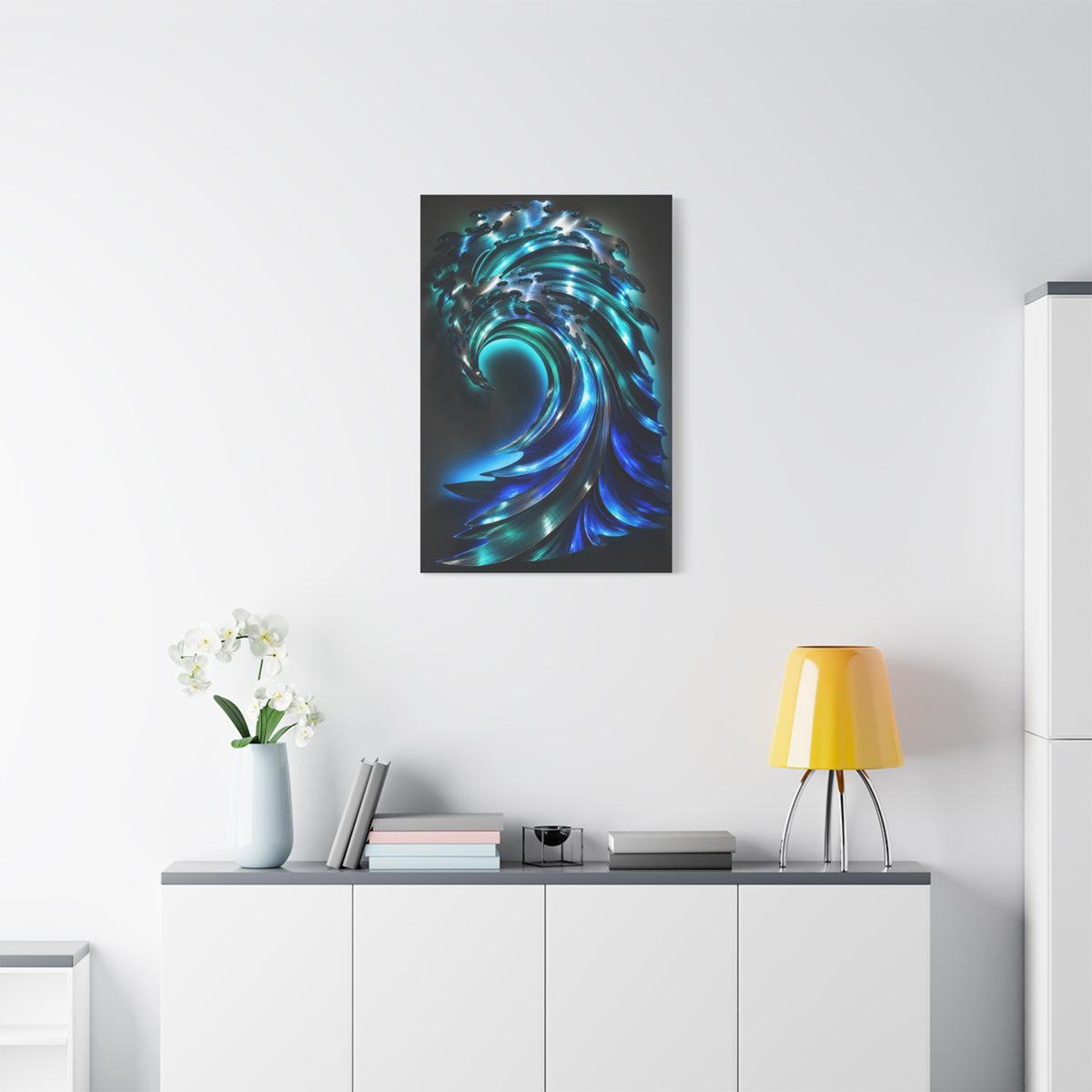 Illuminated Blue Wave Light Sculpture Wall Art & Canvas Print