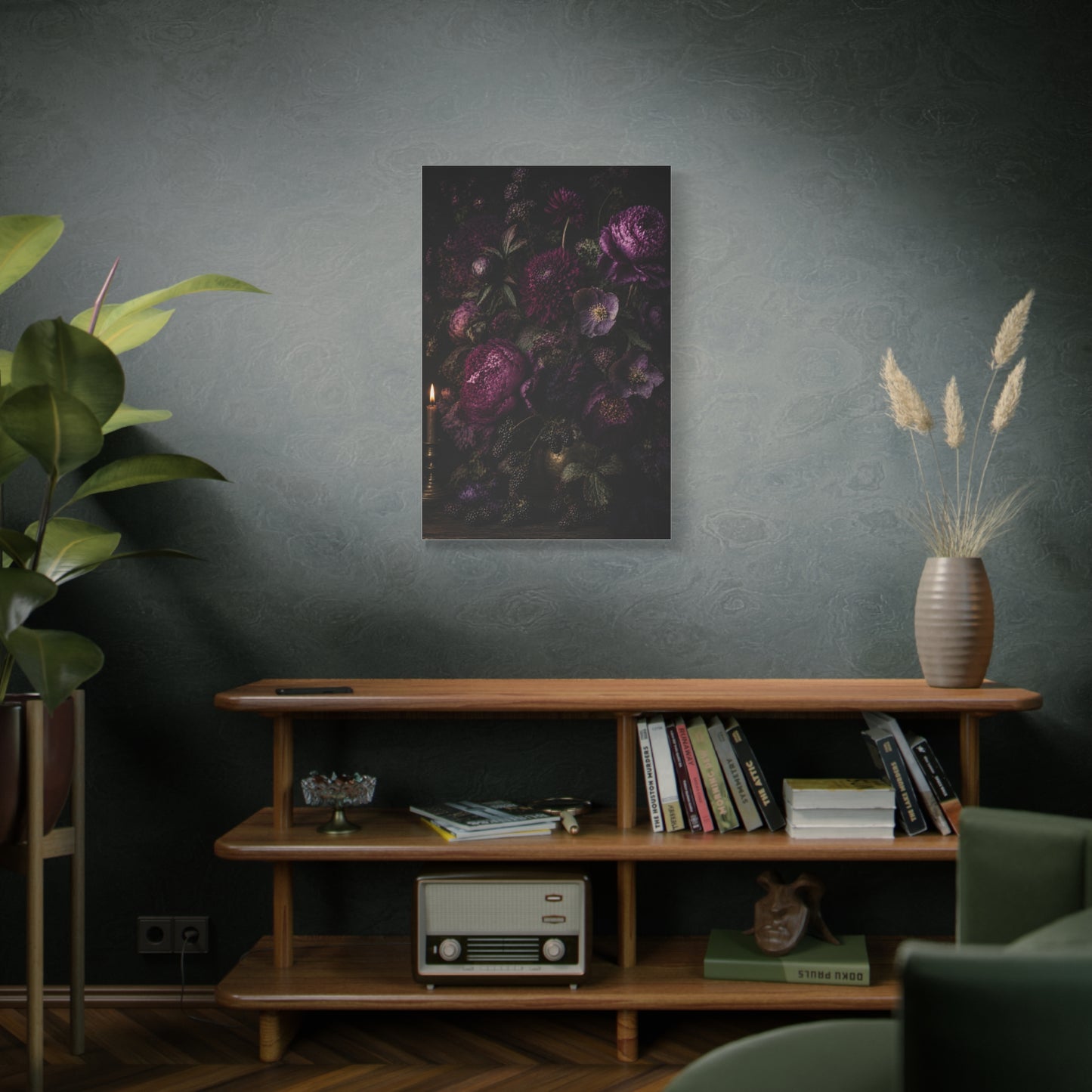 Dark Floral Still Life Candlelight Wall Art & Canvas Print