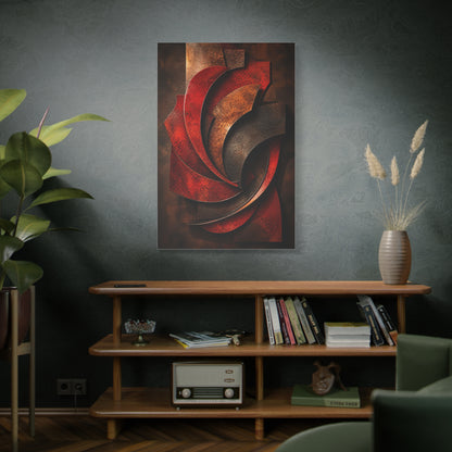 Sculptural Red Metal Wave Composition Wall Art & Canvas Print
