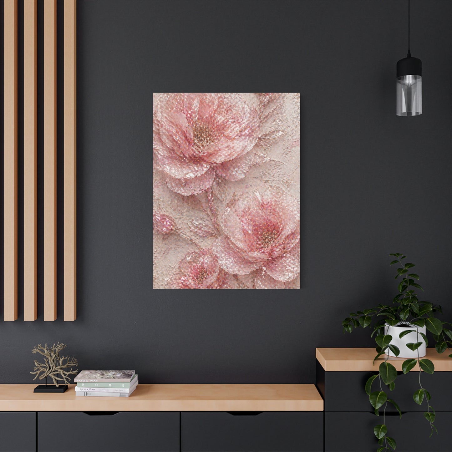 Crushed Glass Pink Floral Relief Wall Art & Canvas Print