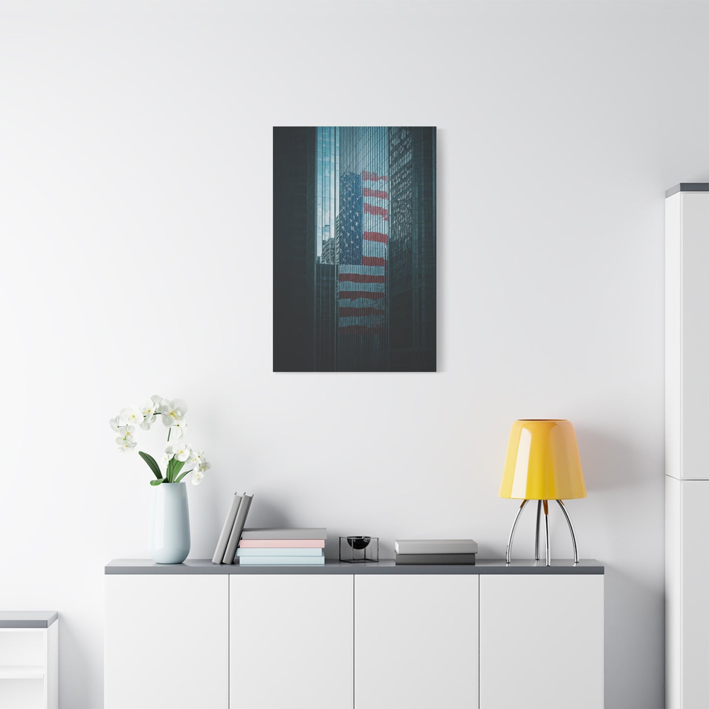 Urban Skyline Patriot Flag Reflection Wall Art & Canvas Prints