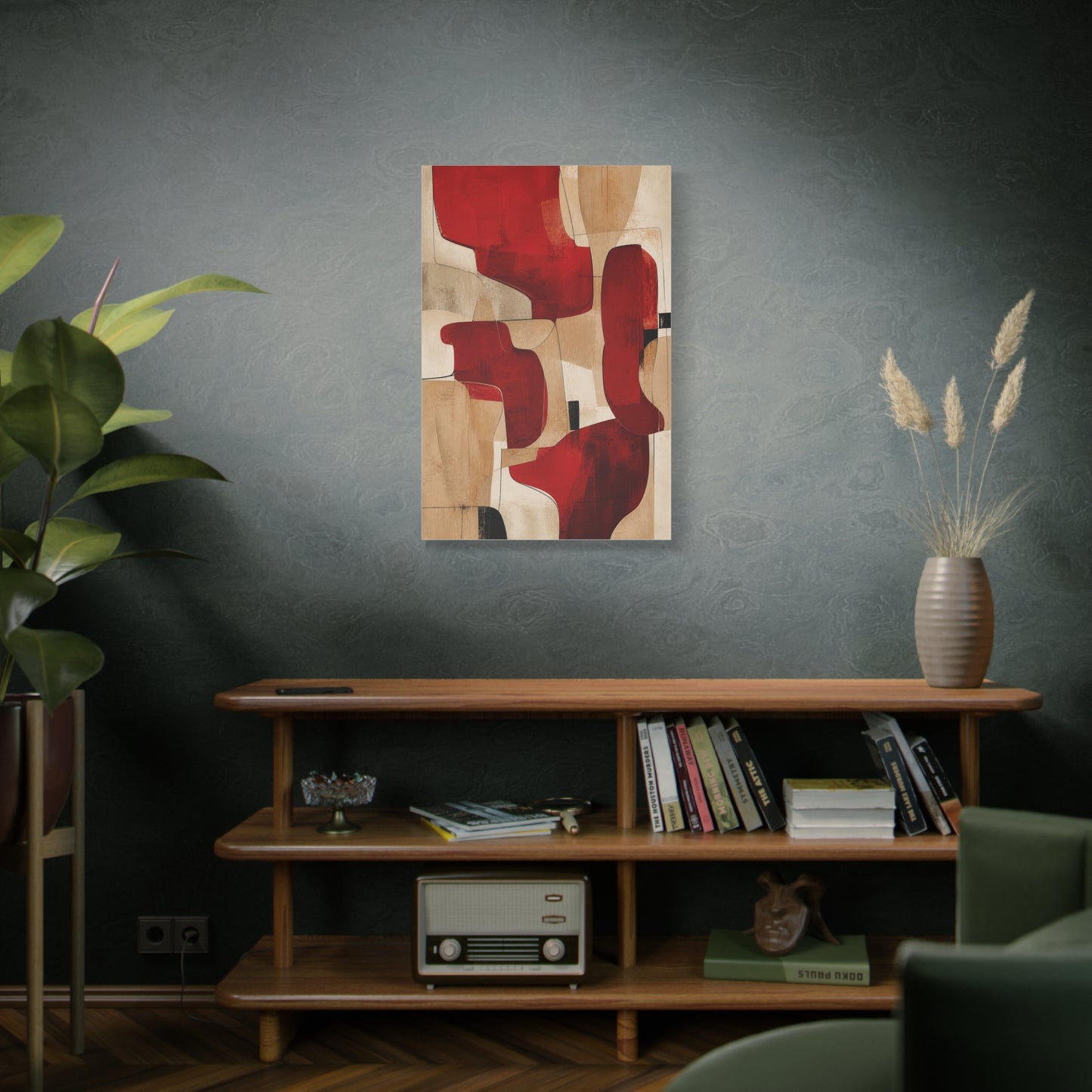 Modern Red and Beige Organic Abstract Wall Art & Canvas Print