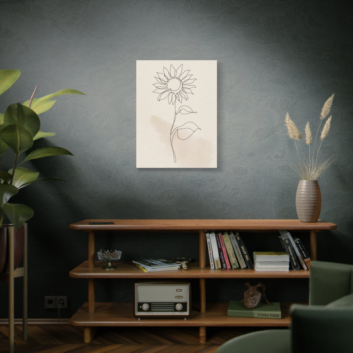 Minimal Line Art Sunflower Wall Art & Canvas Print
