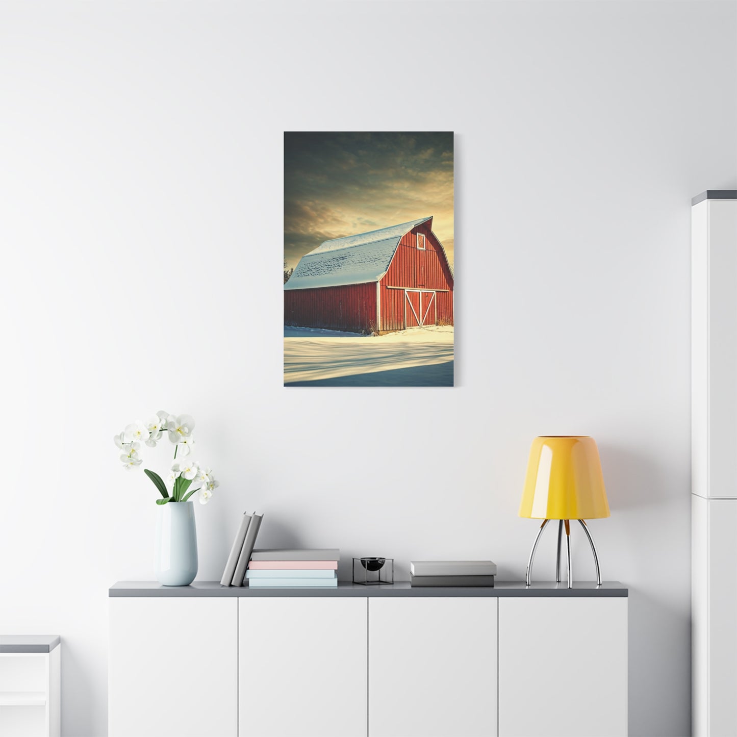 Red Winter Barn in Snow Wall Art & Canvas Prints