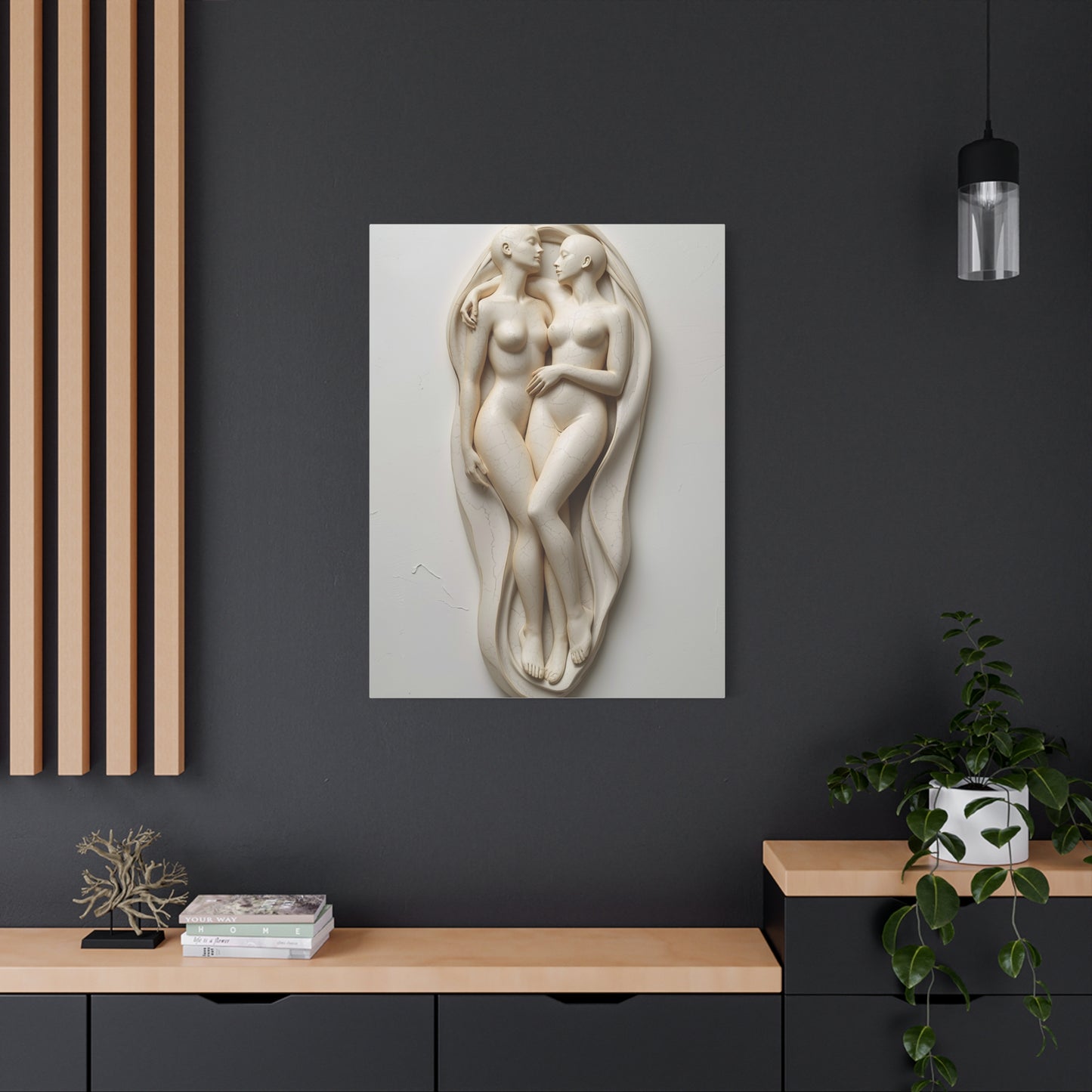 Sculptural Dual Figure Relief Wall Art & Canvas Print