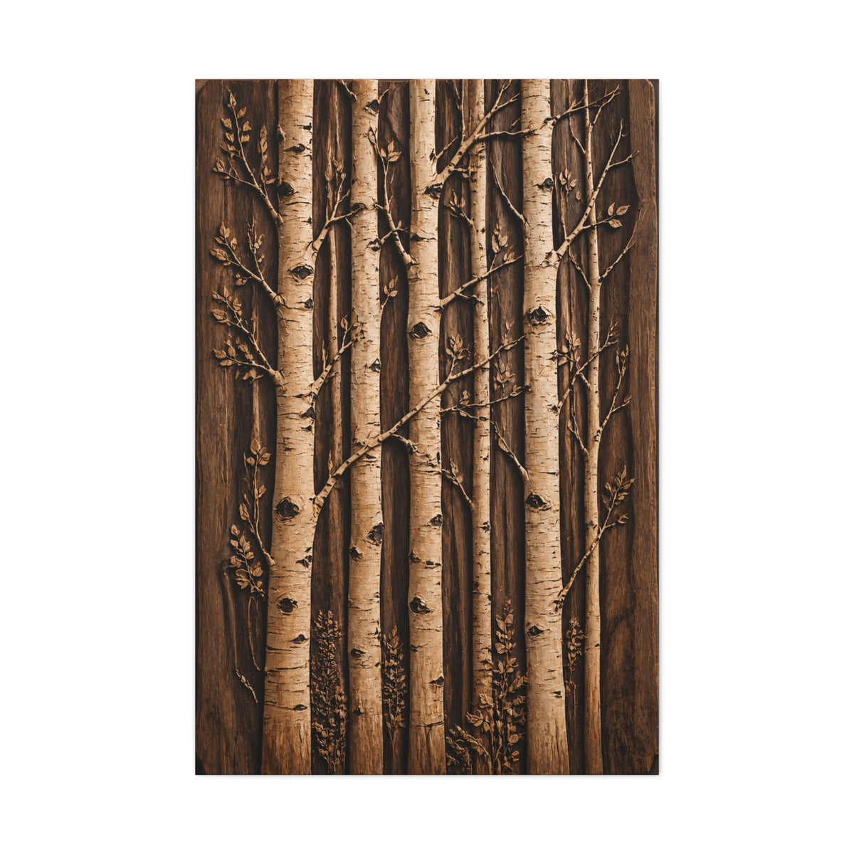 Carved Birch Wood Panel Relief Trees Wall Art & Canvas Print
