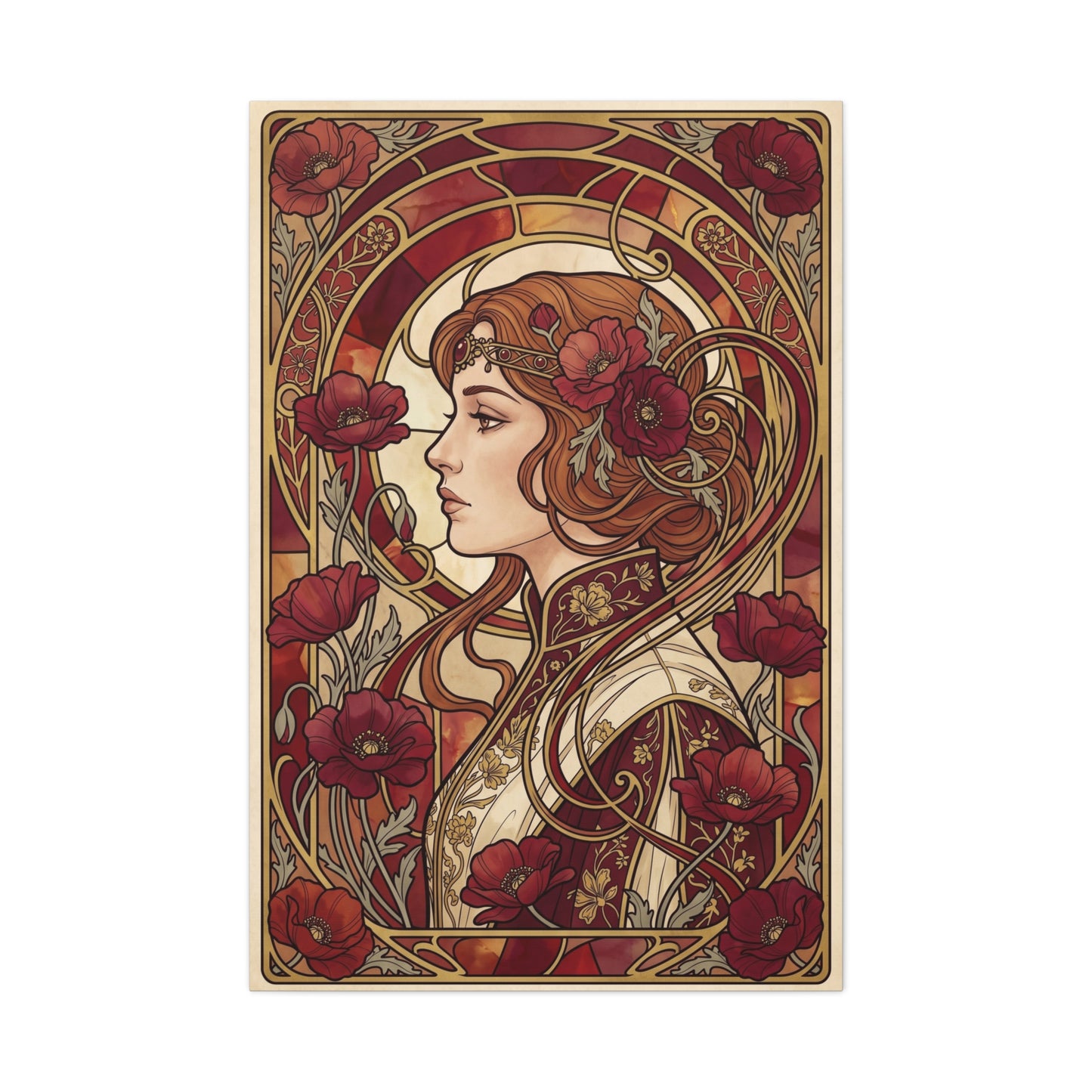 Art Nouveau Red Poppy Muse Portrait Wall Art & Canvas Print
