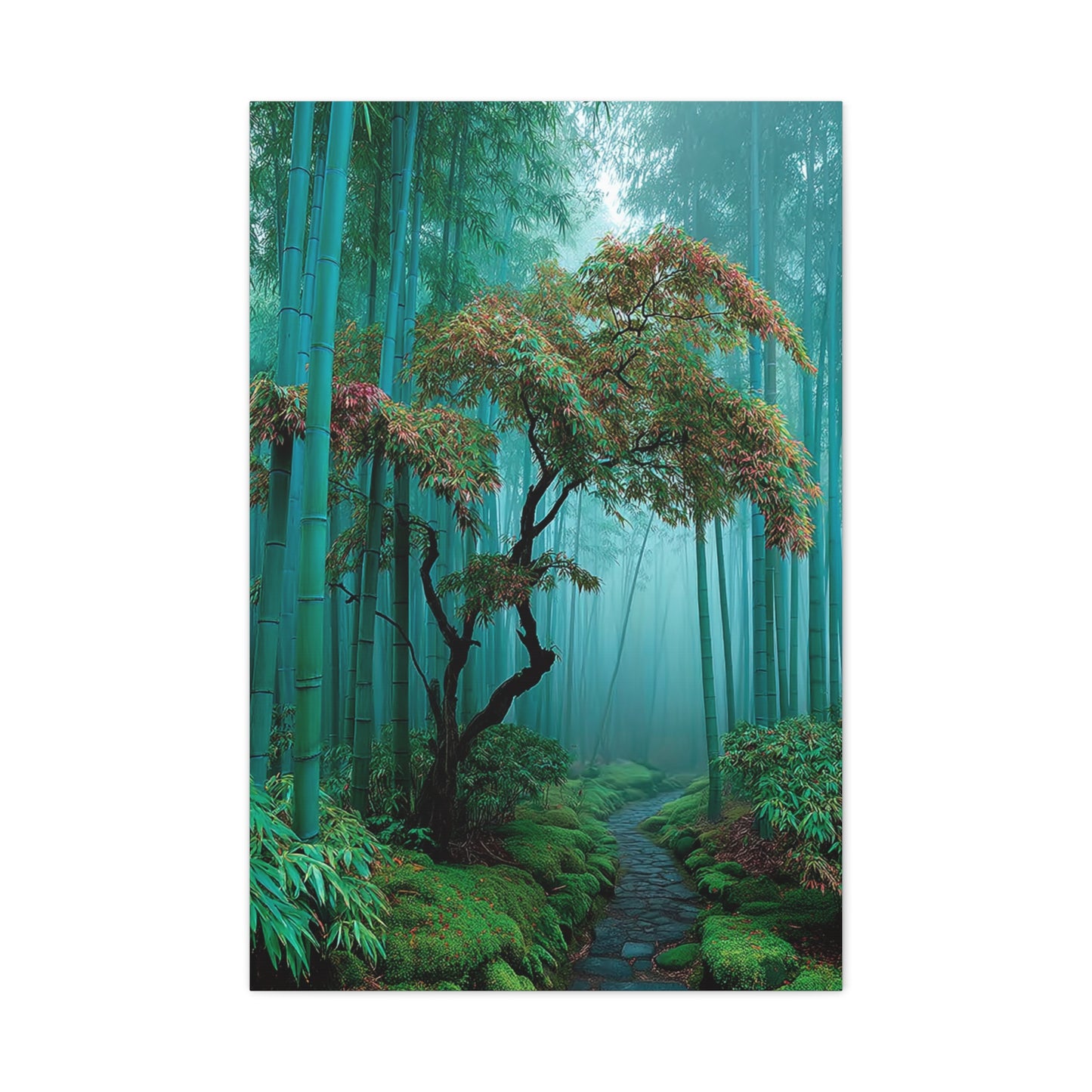 Green Bamboo Grove Mist Path Wall Art & Canvas Print