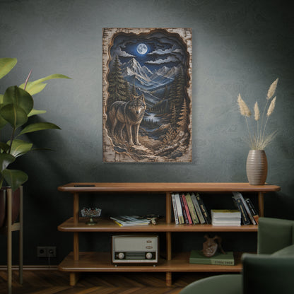 Rustic Mountain Wolf Shadowbox Landscape Wall Art & Canvas Print
