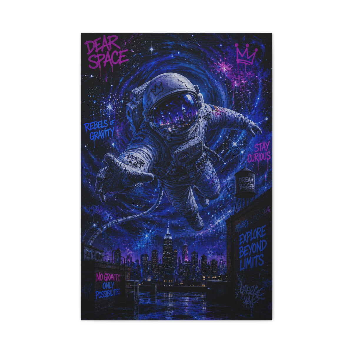 Cosmic Graffiti Astronaut Street Wall Art & Canvas Print