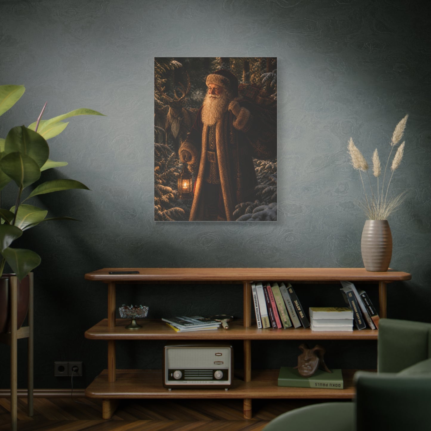 Woodland Lantern Santa Wall Art & Canvas Print