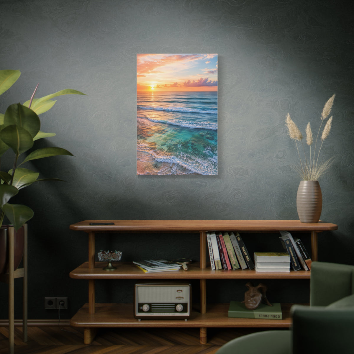 Golden Sunrise Ocean Horizon Scene Wall Art & Canvas Print