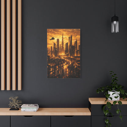 Golden Futuristic Cityscape Wall Art & Canvas Print