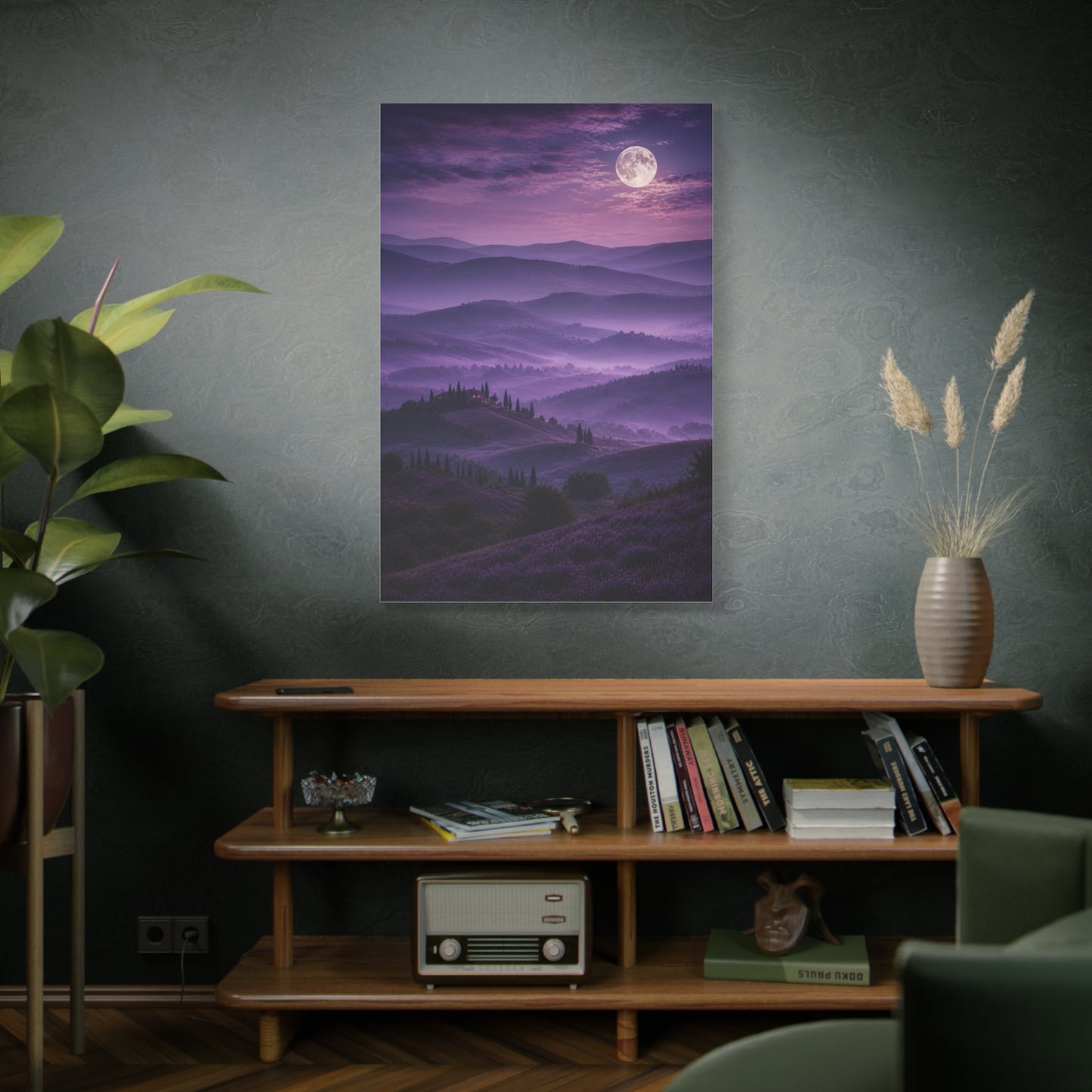 Moonlit Violet Hills Landscape Wall Art & Canvas Print