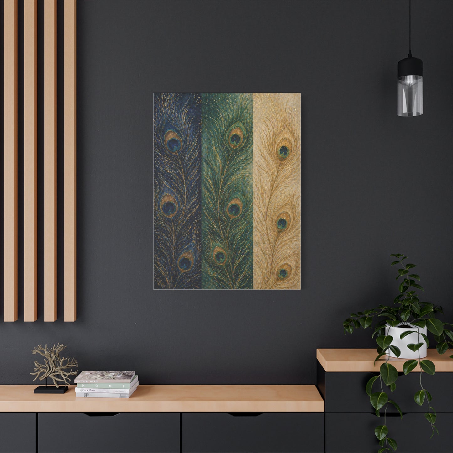 Peacock Feather Triptych Harmony Wall Art & Canvas Print