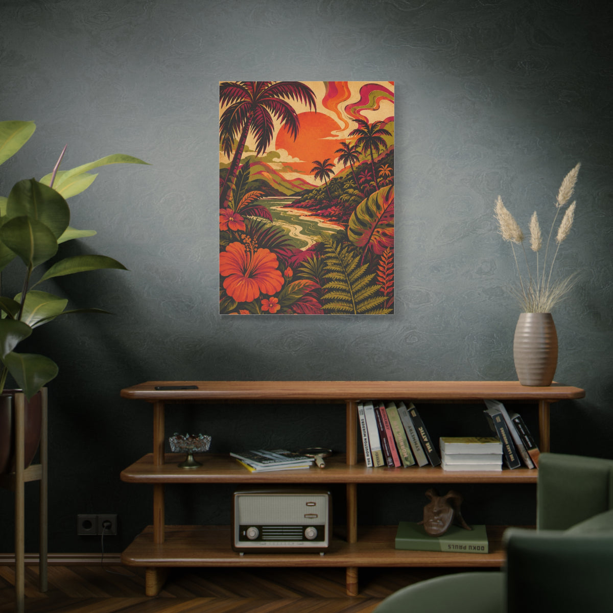 Vintage Tropical Valley Sunset Landscape Wall Art & Canvas Print