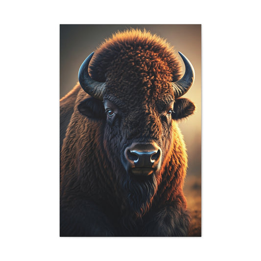 Golden Prairie Rim-Lit Bison Portrait Wall Art & Canvas Print
